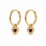 Fearless Garnet Heart Huggie Earrings in 14K Solid Gold
